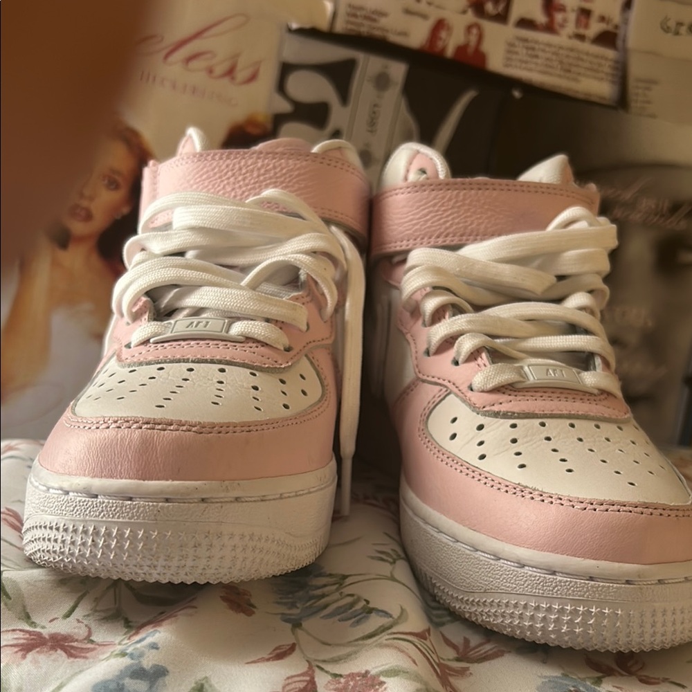 Nike Pink and White Custom Sneakers